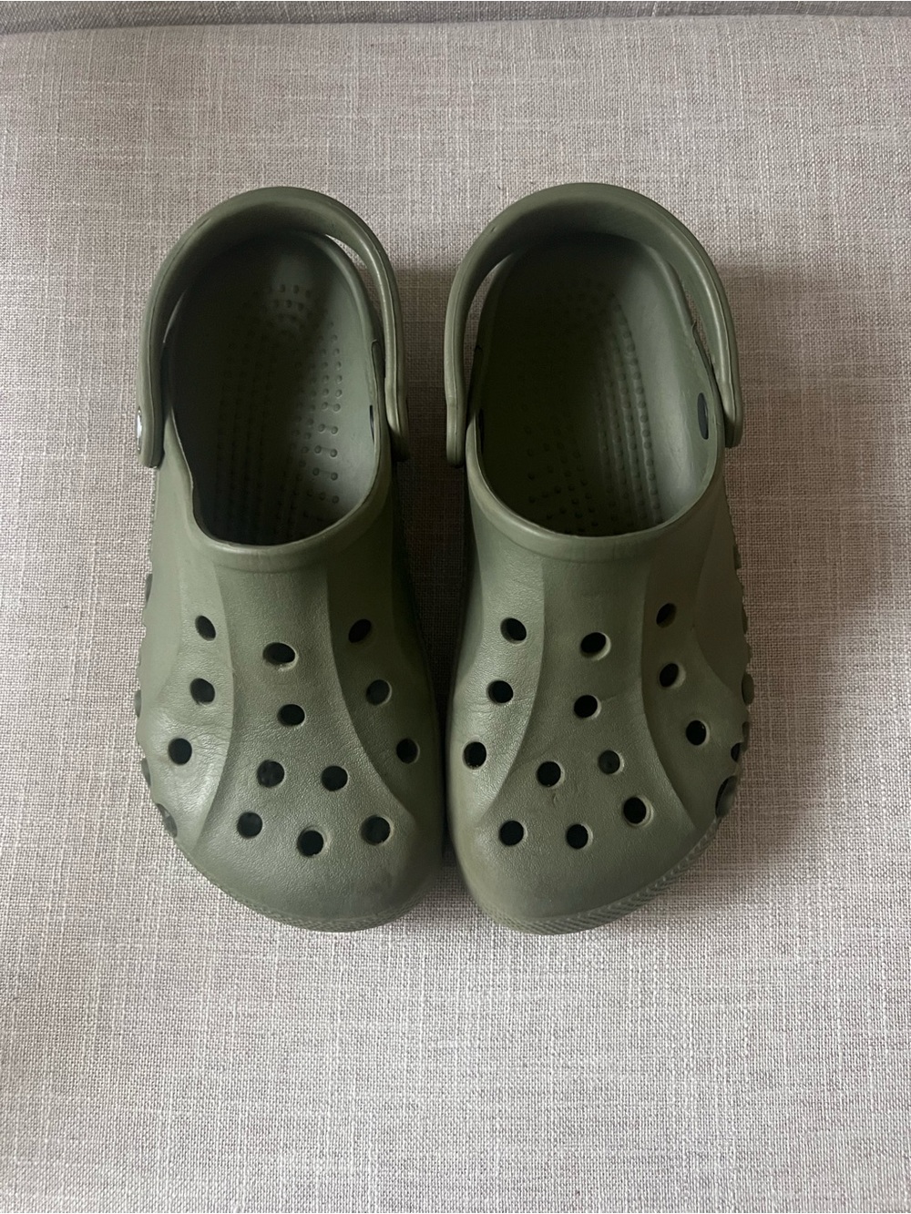 CROCS olive green clogs, women’s 8, casual outdoors, preppy